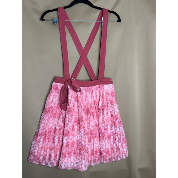 Unique Vintage Adorable Pink Mesh Rose Mini Skirt With Suspenders M 6 8 NWOT - Picture 3 of 8